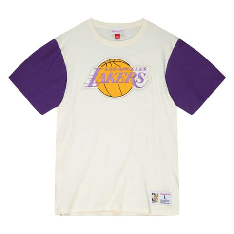 Los Angeles Lakers Mens Mitchell & Ness Cream Color Blocked S/S Tee