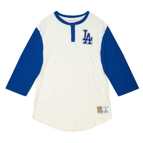 Los Angeles Dodgers Mens T-Shirt Mitchell & Ness Icon Henley Cream Blue