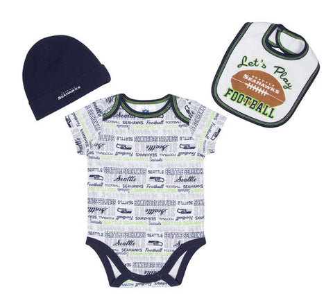 Seattle Seahawks Infant 3-Piece Bodysuit, Bib & Cap Set - THE 4TH QUARTER