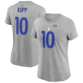 Los Angeles Rams Womens T-Shirt Cooper Kupp SB Name & Number Grey - THE 4TH QUARTER