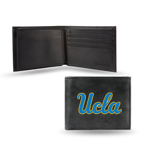 UCLA Mens Embroidered Genuine Leather Bi-fold Wallet