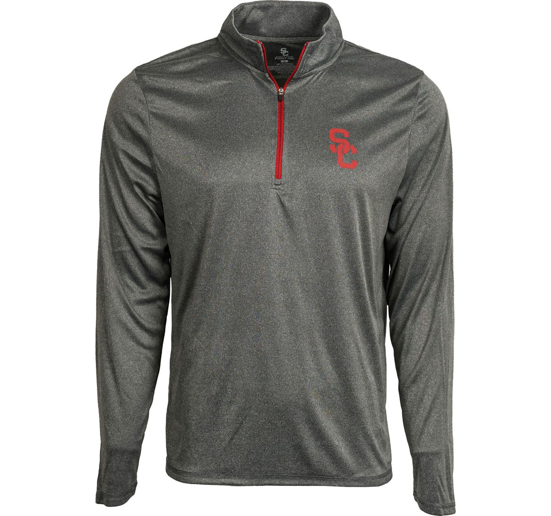 USC Trojans Mens T-Shirt USC River Long Sleeve Quarter-Zip Charcoal - THE 4TH QUARTER