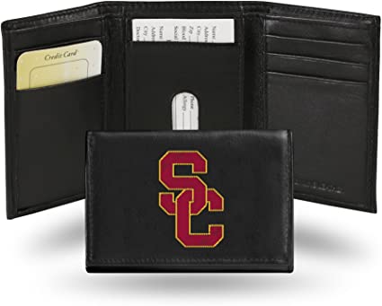 USC Trojans Mens Embroidered Leather Trifold Wallet